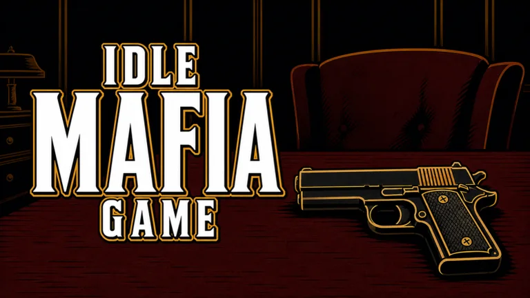 Idle Mafia Game official title artwork with a dark office and gold lettering